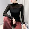 Winter New Semi-turtleneck Long-sleeved Splicing T-shirt Women's Slim Top Pullover Bottoming Shirt