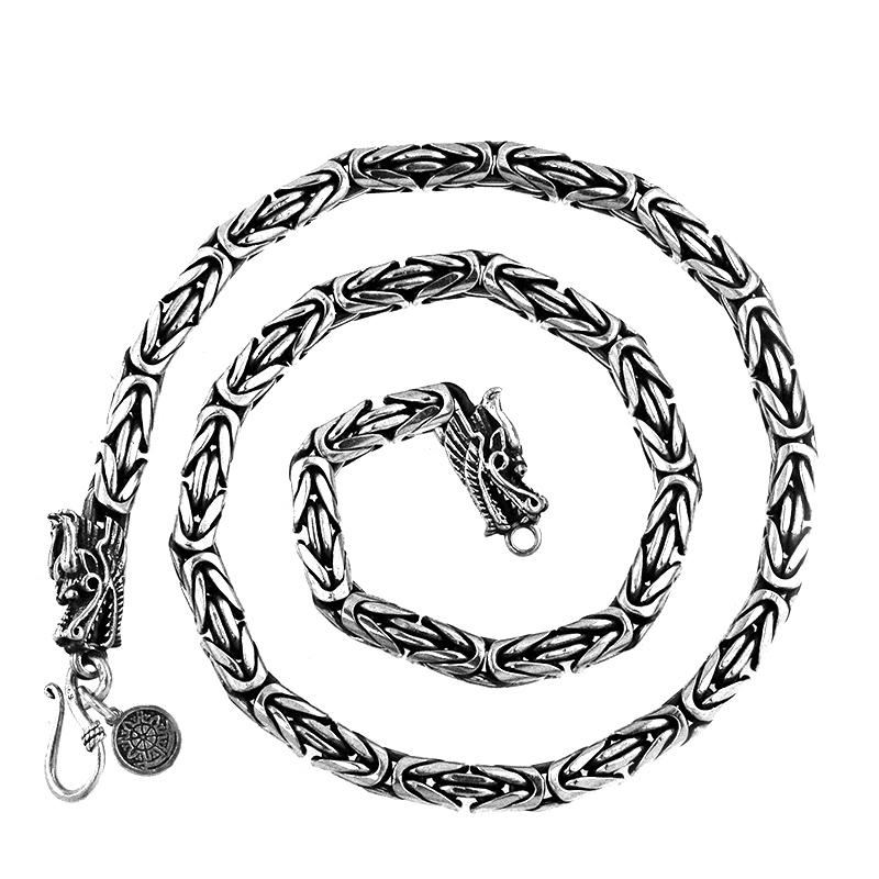 Heavy Necklace Solid 925 Sterling Silver Byzantine Dragon Clasp Chain Handmade Jewelry Gift Punk Vintage Necklace for Men