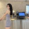 Knit Stripes Sexy Turn-down Collar Sleeveless Women Tight-fitting Hip Dress Bodycon Summer Button Closure
