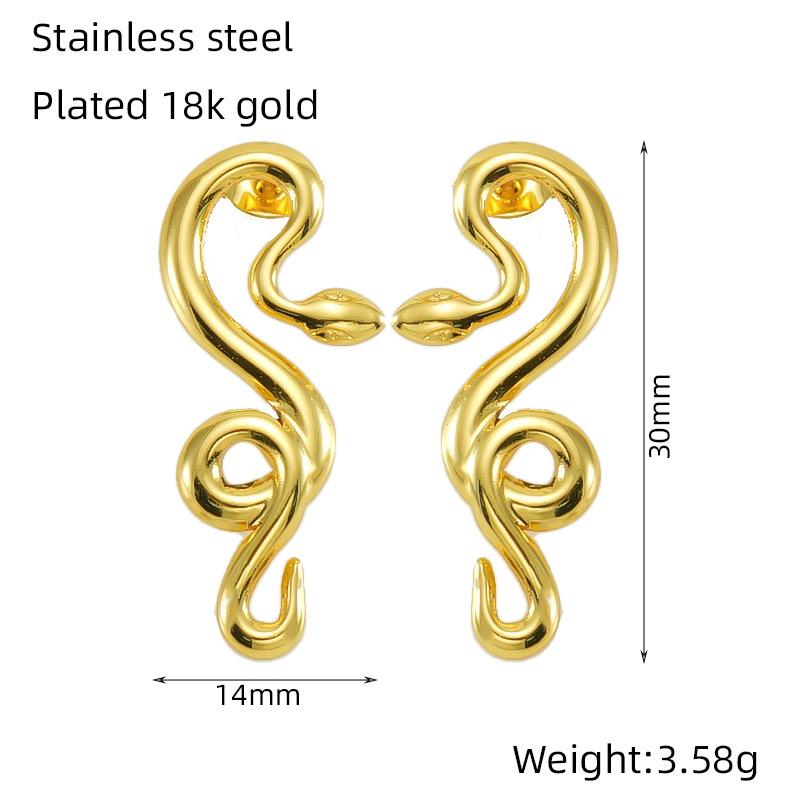Gold Stainless Steel French Personality Snake Earrings Fashion Versatile Earrings Stud Earrings Women