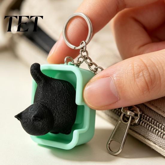3D Printed Cat Ornaments Clicky Keychain, Interactive Pooping Litter Box Fidget Toy, Mini Cute Animal Keychains Backpack Pendant with Metal