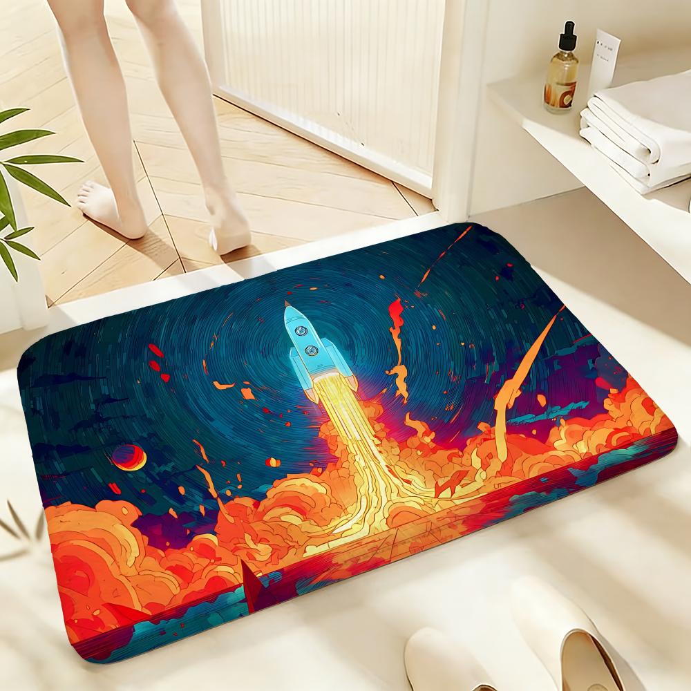 Soft Absorbent Non-Slip Rug Art Rocket Spaceship Floor Mat Home Decor Doormat Bedroom Floor Mat Shower Carpet