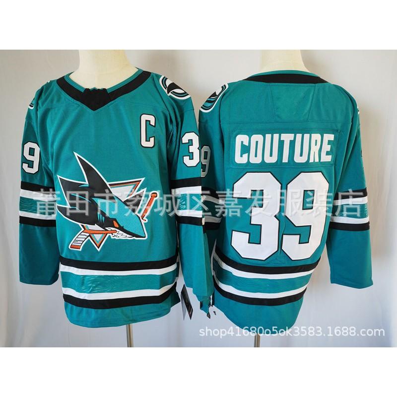 Mens Retro Embroidered Ice Hockey Jersey Shark Team 39 71 Cotton Performance Practice Uniform