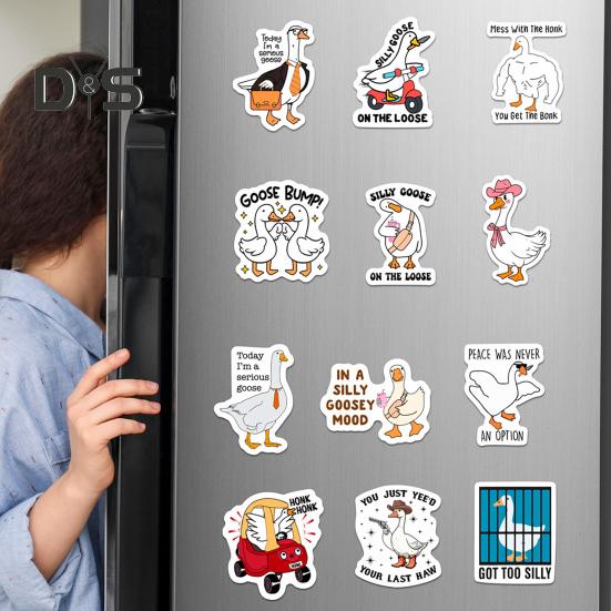 12 шт. магнит на холодильник Silly Goose для домашнего офиса, кухни, шкафчика, холодильника, ПВХ, водонепроницаемый, мультяшное животное, магнитное украшение, орнамент