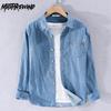 Новые мужские джинсовые рубашки с длинным рукавом, весенние повседневные повседневные рубашки из чистого хлопка с отложным воротником, синие джинсовые топы с карманами, облегающие мужские топы