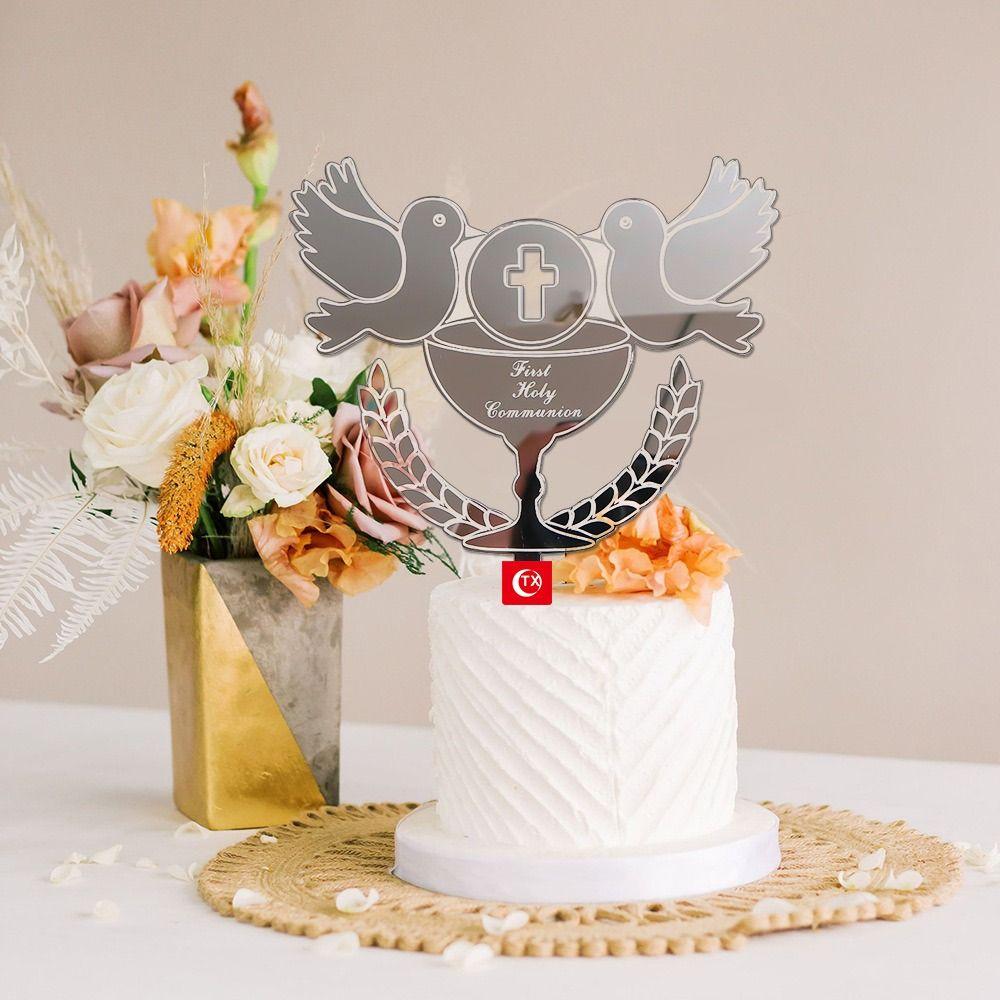 Акриловые голуби для первого причастия, атрибуты для крестин, голубь мира, крест, украшение для торта, топпер для торта