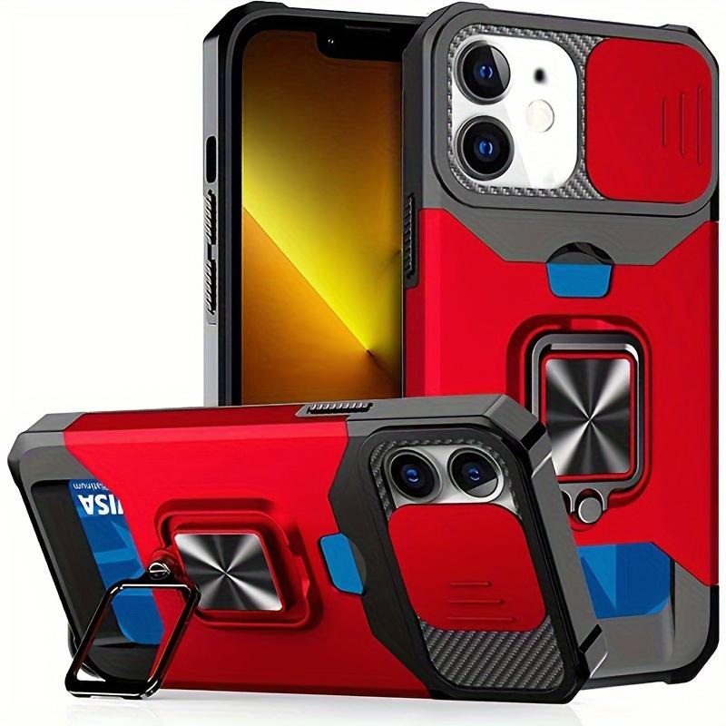 Ударопрочный тяжелый жесткий чехол с металлической подставкой и слотом для карт для iPhone 16 Pro Max 15 Pro Max 14 Pro Max