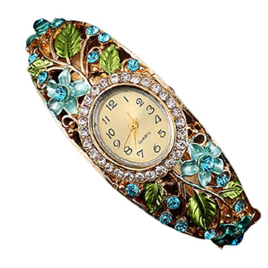 Bangle Dress Watch Vintage Faux Crystal Alloy Pretty Floral Pattern Bracelet Watch
