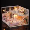 Miniature Pink Dream House Dollhouse With Furniture Kits Wooden Dolls House LED Lights Accessories
