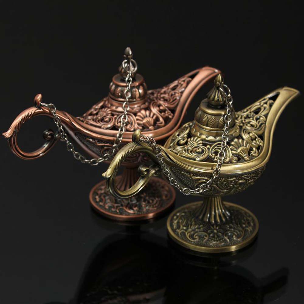 Zinc Zinc Zinc Alloy Hollow Out Wishing Desktop Decor Ornaments Aladdined Magic Lamp Incense Holder Tea Pot