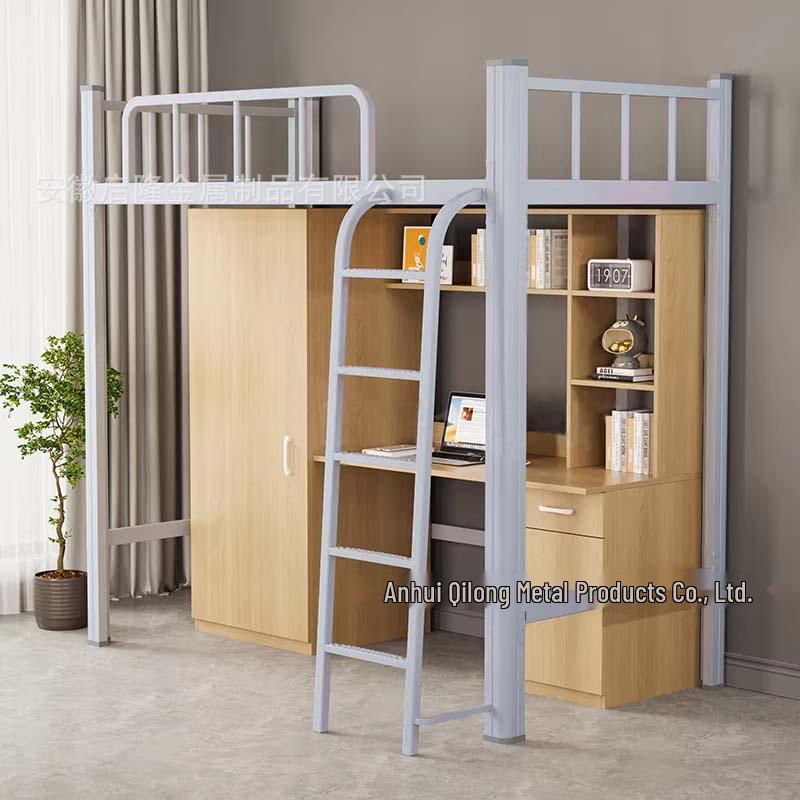 Iron Frame Loft Bed with Desk – Ideal for Dorms and Apartments