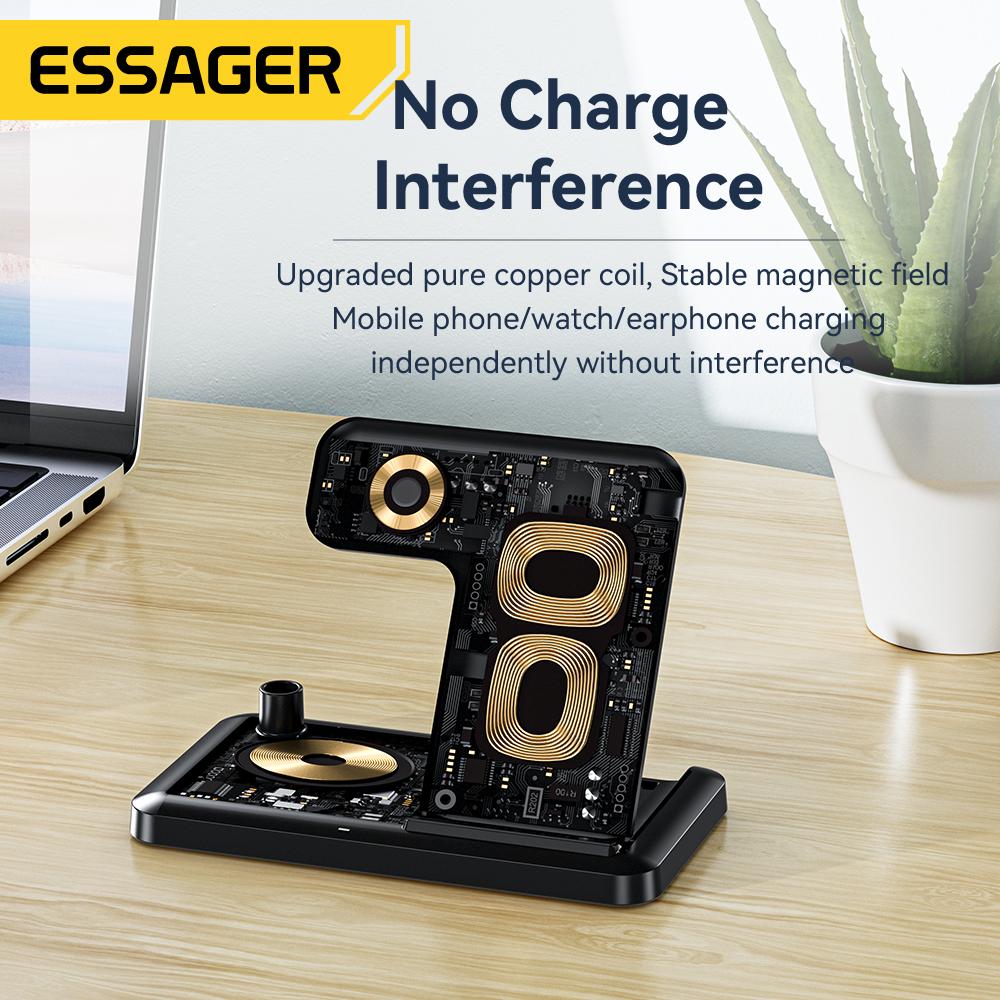 Essager 4 In 1 Wireless Charger Stand 15w Charging For Iphone 14 13 12 11 X Apple Watch Pencil Airpods Pro Chargers Dock Station