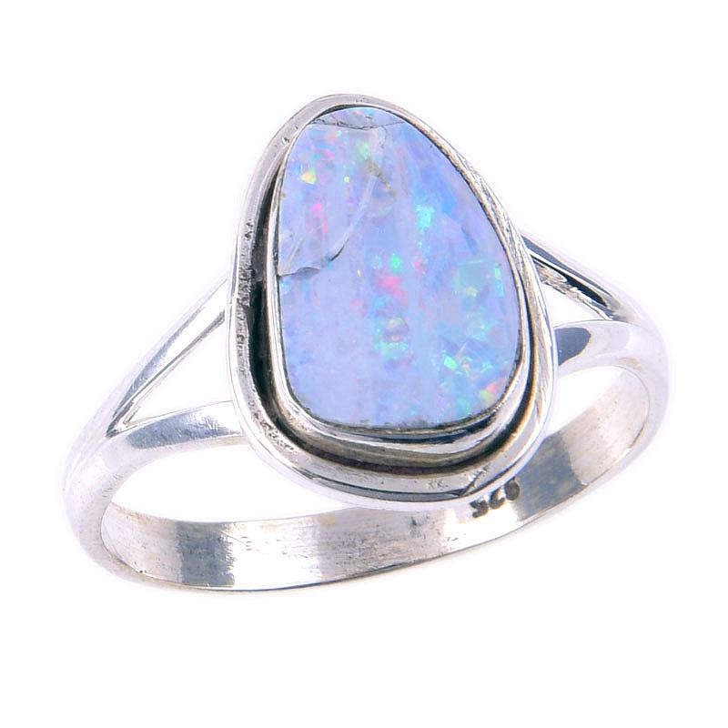 Натуральный Австралийский Опал Драгоценный Камень 925 Проба Стерлинговое Серебро Ювелирное Кольцо S.9 h9H29