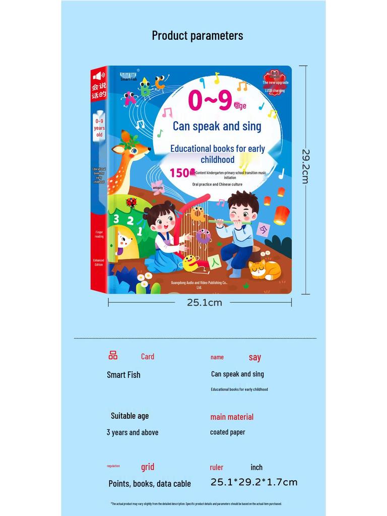 Educational Singing & Speaking Device: 1500+ Learning Content for Ages 0-9, Rechargeable