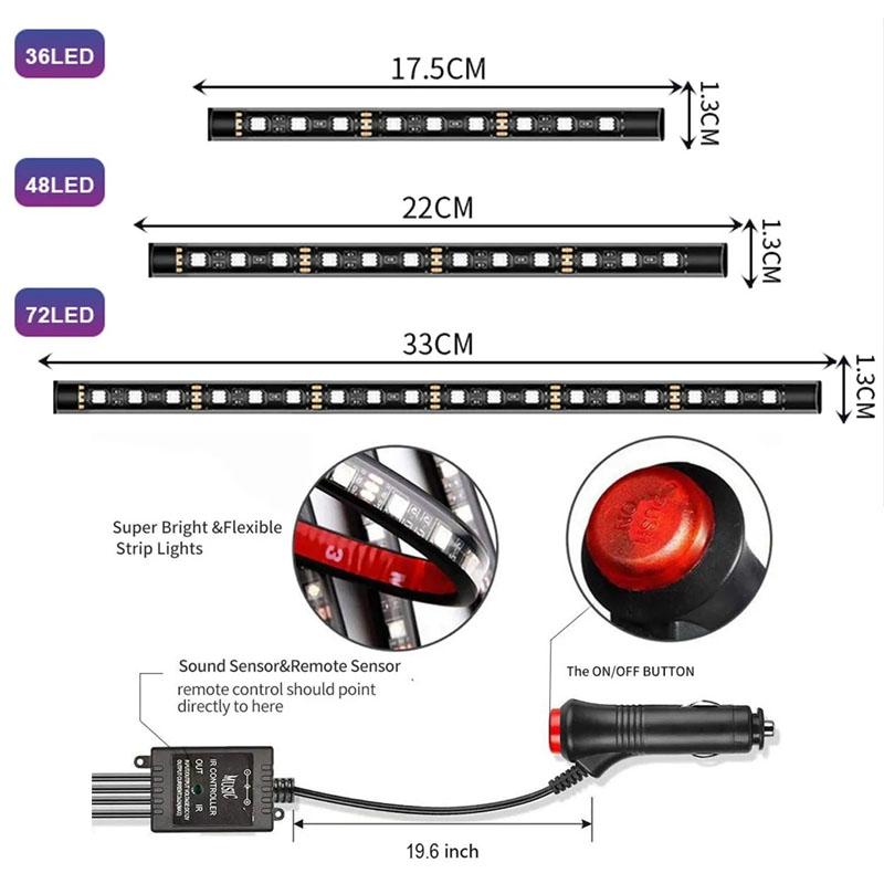 Неоновая подсветка салона автомобиля, светодиодная лента, USB, беспроводной пульт управления, освещение, RGB, атмосферная декоративная лампа, 8 цветов