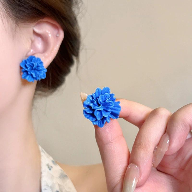3D Pink White Flower Earrings for Women Imitation Pearl Acrylic Blooming Gardenia Stud Earrings Cute Jewelry Yellow Purple