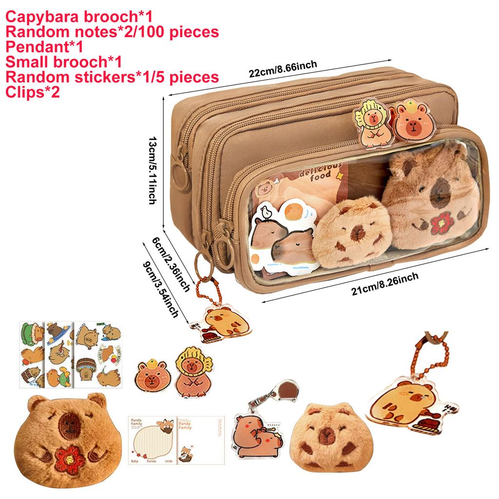 Clear Pencil Pouch With Cute Capybara Plush And Stickers Doll Pencil Pouch Cute Office Stationary Makeup Bag Cute Stationery Bag