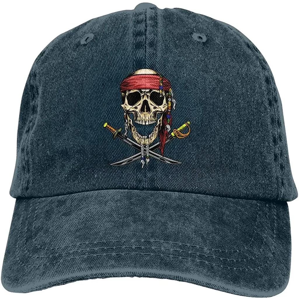 Cool Skull Print Pattern Baseball Cap Unisex Adjustable Washed Cotton Denim Cap for Unisex and Women Vintage Classic Dad Hat