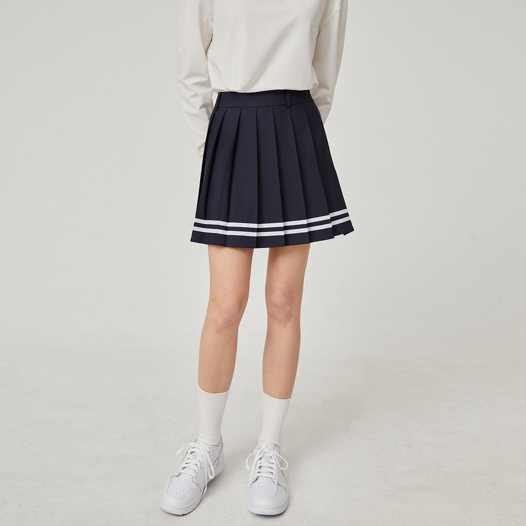 Rick Line Contrast Pleated Skirt (Navy)_L4B1-Sk02C