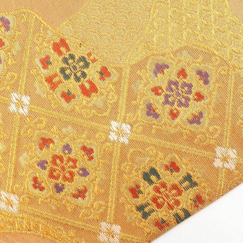 Used Fukuro obi Formal Fukuro obi Pure silk Six patterns Beige Gold Michinagatori Coffered ceiling Chinese pattern Length 423cm Width 31cm