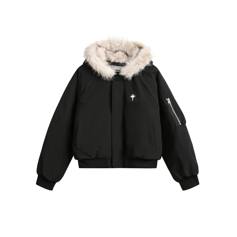 Guochao Winter Thickened Warm Fur Collar Hooded Cotton Clothes Men And Women American Street Trend Loose Short Cotton Coat