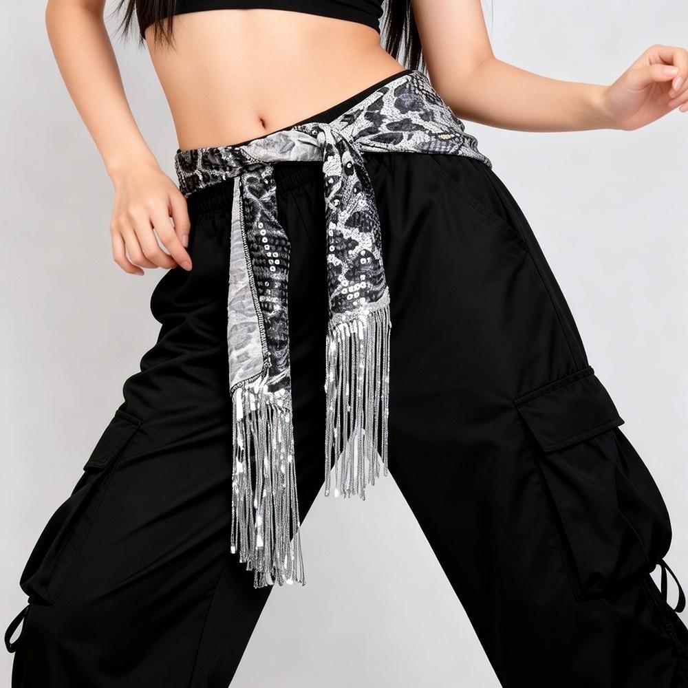 Streetwear Jazz Dance Scarf Hip-hop Street Dance Belt Leopard Print Sequin Scarf Jeans Decor
