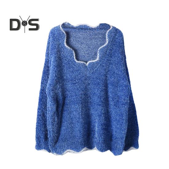 Женский свитер с длинным рукавом, свободный крой, V-образный вырез, вязаный свитер, женский повседневный джемпер, пуловер, топ для осени и зимы