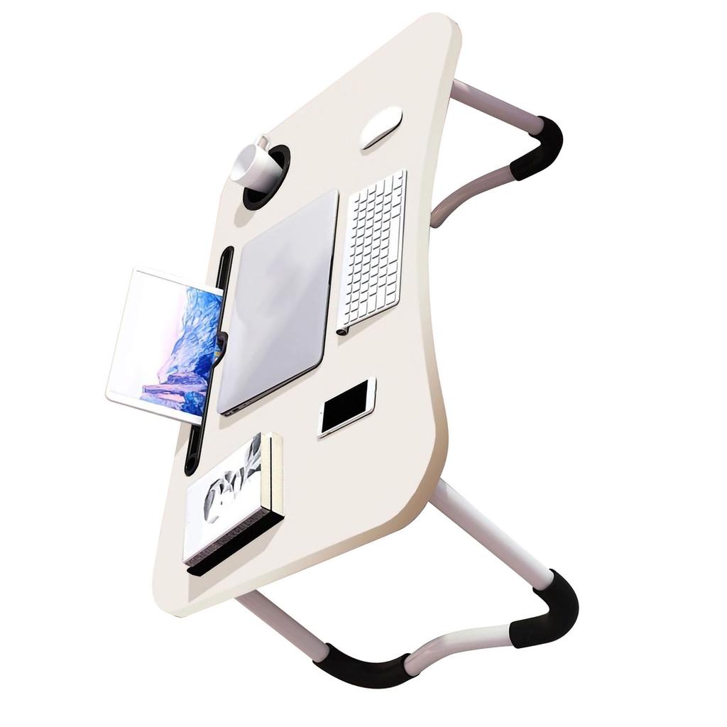 Kids Laptop Desk with Cup Holder Density Board Foldable Bed Table for Household BedroomWhite