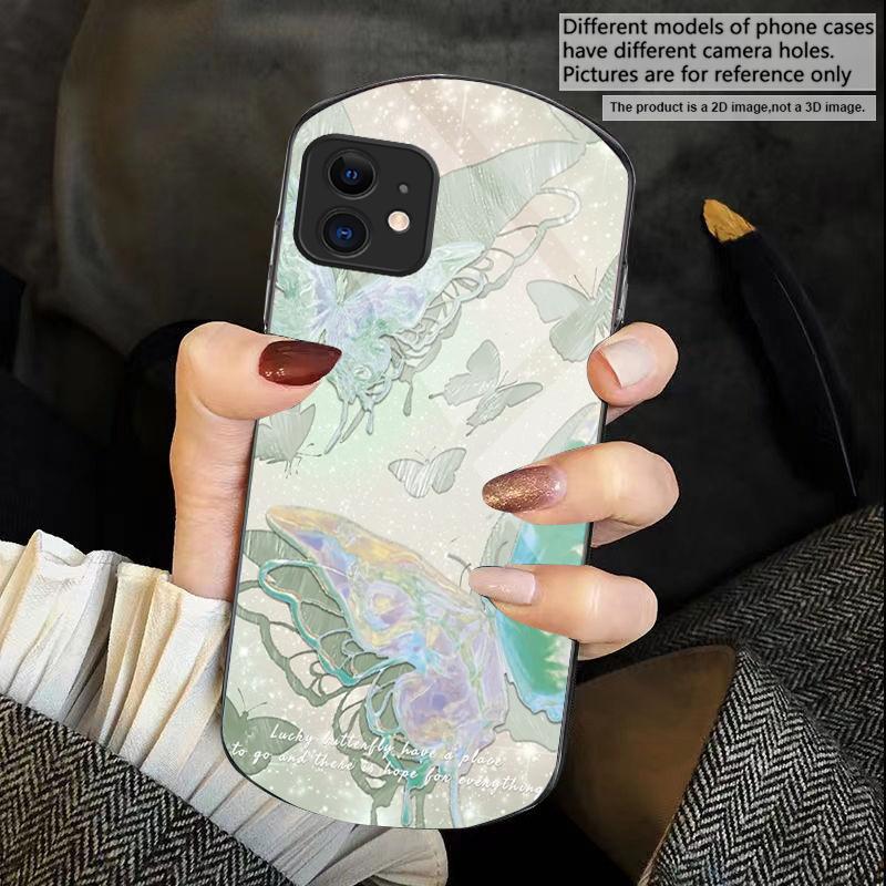 Счастливая бабочка Картина Для iPhone 17 Air 16 15 14 Pro 13 Plus 12 mini 11 Pro Max XR X 7 8 Эллиптический Закаленное Стекло Чехол для Телефона