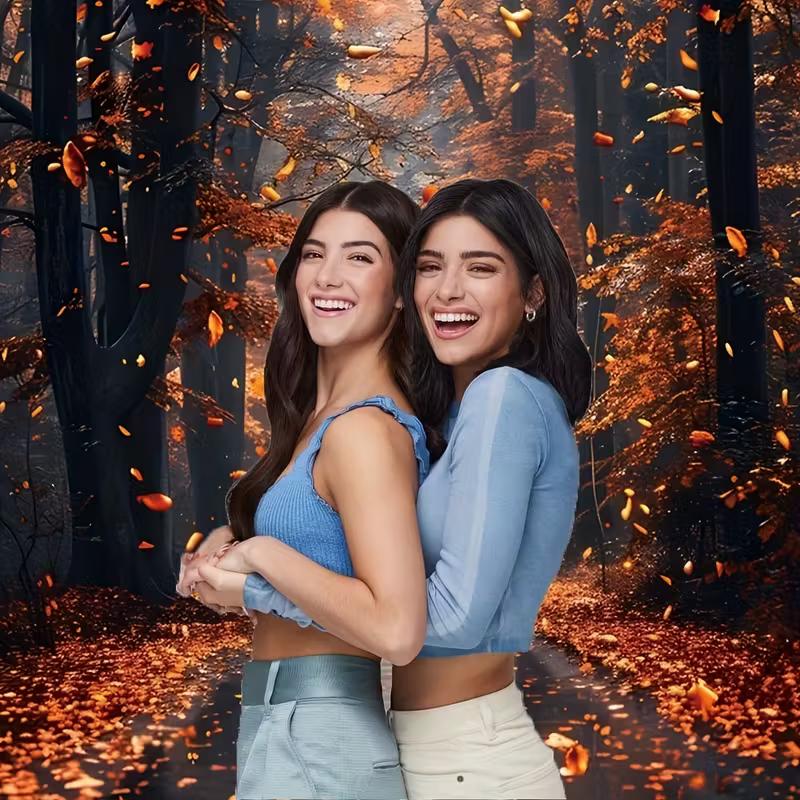 2D Осенние Листья Дорога Фото Фон, Осенний Лес Пейзаж Фон для Студийной Фотосъемки