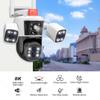 16MP 8K WiFi Security Cameras Four Len Three Screens 10X Zoom Outdoor PTZ Video Cam Auto Tracking 6K Waterproof Surveillance Cam