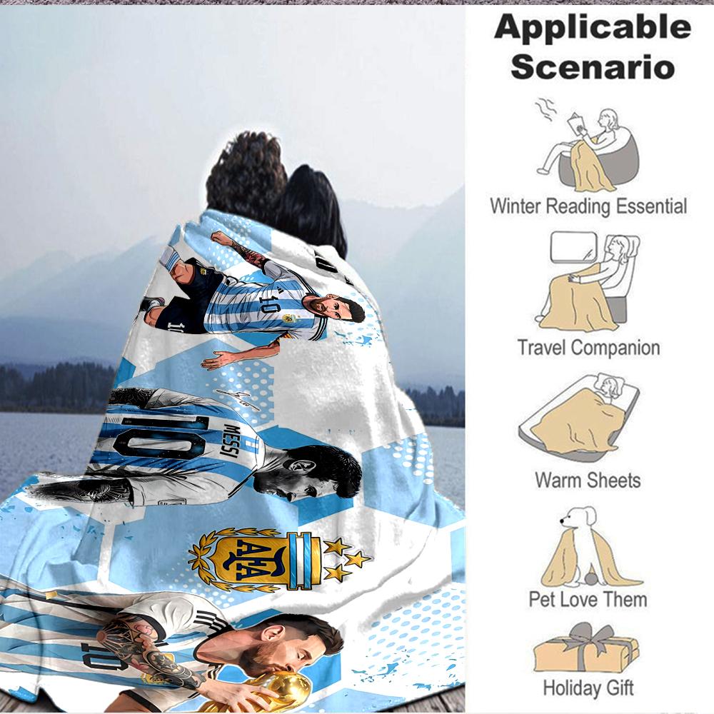 1Pc Argentina Football Legends Flannel Blanket, Soft And Comfortable, Casual Warm, Camping Travel, Christmas, Halloween Xmas Gift S1980