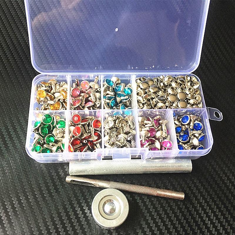 8 Цветов 240 шт. Панк Шипы-бриллианты Заклепки/Стразы Декоративные заклепки для кожи/ремня/сумки Двусторонние заклепки DIY +Инструменты
