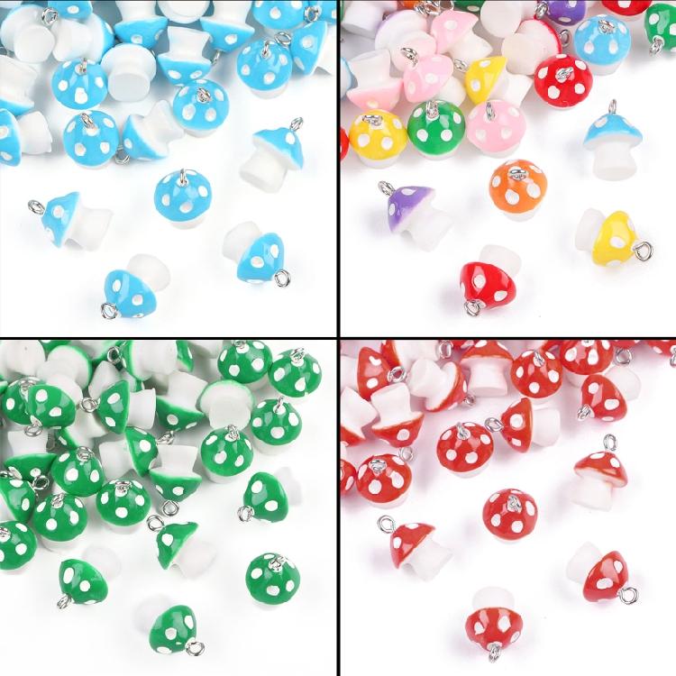 Colorful Mushroom Resin Pendants Earrings Beaded Ornaments Bracelet Pendant Jewelry Making Accessories for Craft Lover