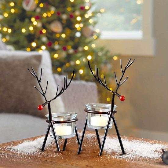 Pack of 4 Christmas Reindeer Tealight Candle Holders with Glass Holders Christmas Decorations for Home Office Church Table Decoration Indoor Outdoor