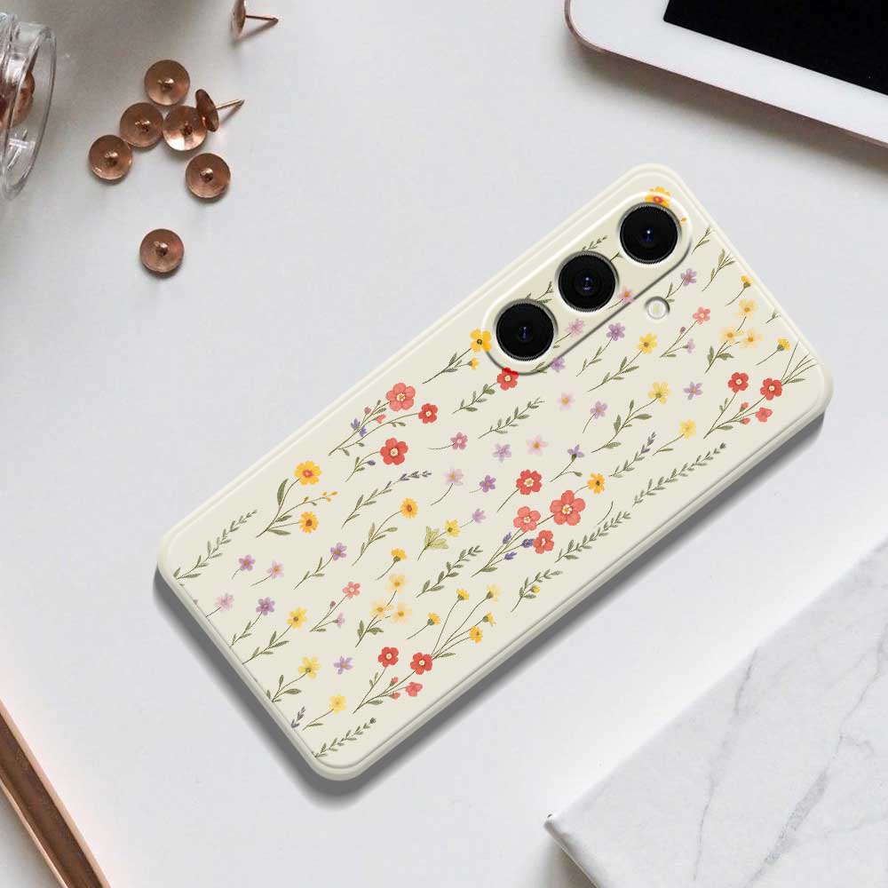 For Samsung Galaxy S24 FE Case Flowers and Grass Pattern Printing Straight Edge TPU Phone Back Cover