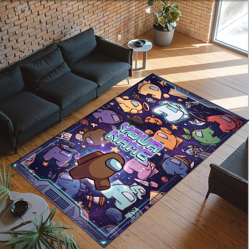 Personalized Crystal Velvet Carpet Custom Name Text,Among Us Anti Slip Area Rug For Home Decoration
