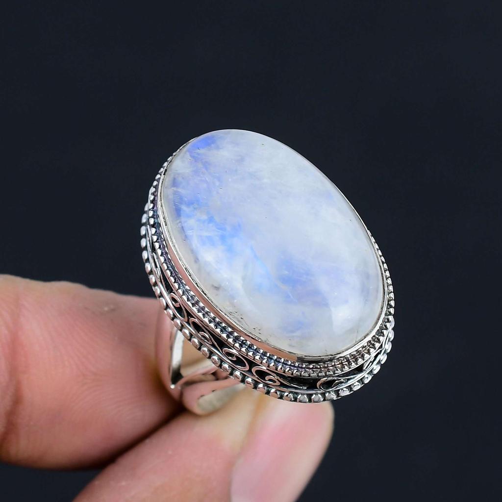 Радужный лунный камень, подвеска из драгоценного камня, твердое кольцо из стерлингового серебра 925 пробы, ювелирное изделие, подарок для унисекс