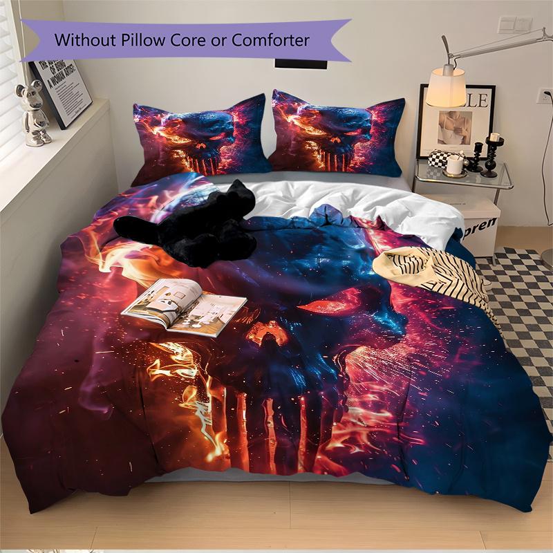 3pcs Flaming Skull Bedding Set, Including, Without Filling, Soft and Comfortable Home Bedroom.J050