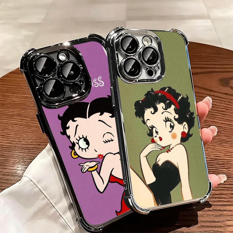 B-Bettys B-Boops Girl Plating Phone Case For Iphone 16 17 Pro Max Air 16E 14 15 Plus 12 13 Mini Anti-Fall Airabag Cover
