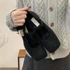 Обувь Грубый Каблук Однобортная Обувь Женская Флисовая Французский Темперамент Мэри Джейн Шерстяная Квадратный Нос Бабушкины Туфли Высокий Каблук Зимние Пушистые