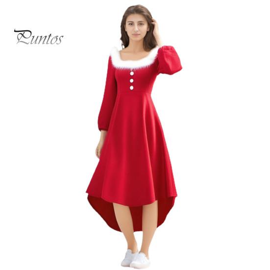 Рождественское платье для выступлений, пышное, с квадратным вырезом, однотонное, трапециевидное, с неровным подолом, декором из пуговиц, праздничное сценическое шоу, костюм Санты для косплея, новогодняя вечеринка