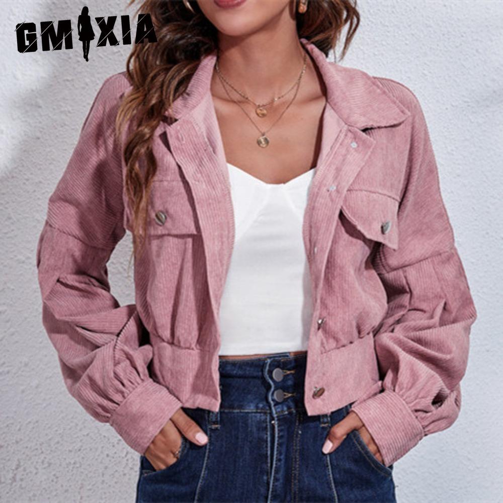 GMXIA Женские винтажные повседневные однотонные куртки и пальто с воротником-поло с длинными рукавами и осенне-зимним принтом