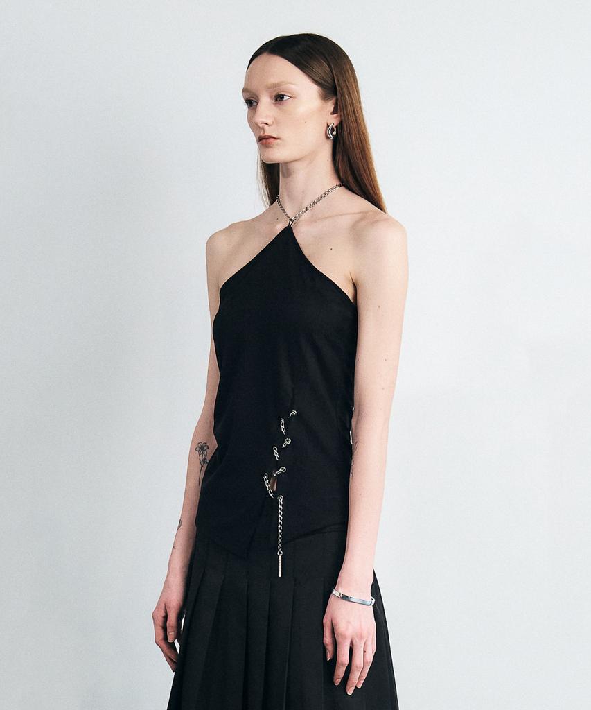 SEALOT Chain Halter Slit Sleeveless Top (Black)