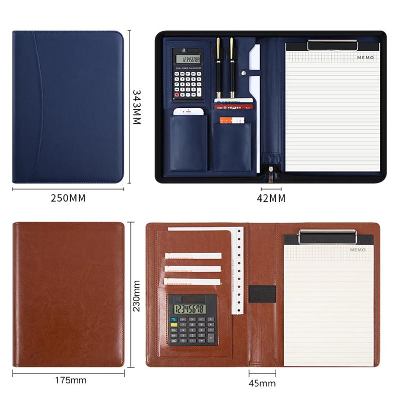 Многофункциональный портфель формата А4/А5 из ПУ кожи для организации документов, сумка на молнии с калькулятором, ручками, блокнотом для записей, портфель для офиса