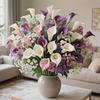 36PCS Christmas Beauty Bouquet Set: 2 White + 2 Pink + 2 Purple Artificial Calla Lilies with 10 White, 10 Pink and 10 Purple Gypsy Stars