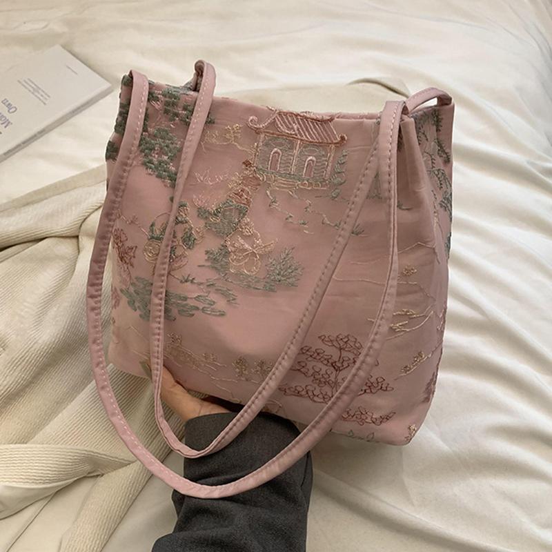 New Chinese Style Retro Bag Silk Jacquard Fashionable Minimalist Bag Shoulder Diagonal Cross Women's Shopper Totes AVE