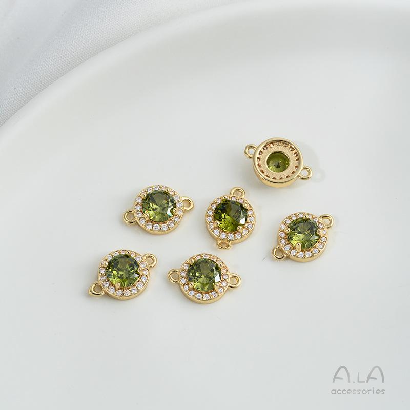 Позолоченное золото 14 карат, изумрудно-оливковый циркон, геометрические двойные серьги-кольца, ювелирный аксессуар