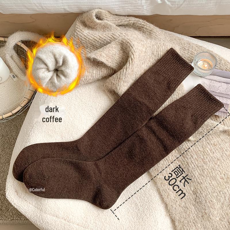 Женские осенне-зимние толстые шерстяные нескользящие, без косточек, антипиллинговые носки с высокой трубой до голени