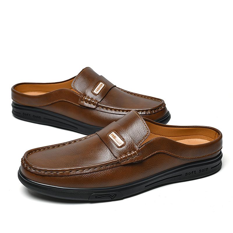 Мужские Мюли Лоферы без задника Полуботинки для мужчин Кожаные Шлепанцы Балетки без каблука Летние Повседневные Большие Размеры 48 49 50